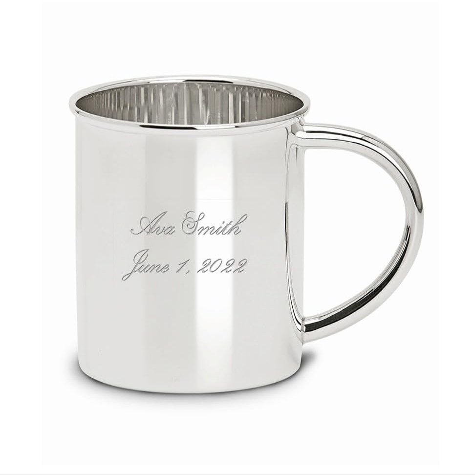 Cunill Personalized Silverplate Baby Cup | Silver Plain Baby Cup | Personalized Keepsake Gift | Packaged in Custom Red Two Piece Gift Box