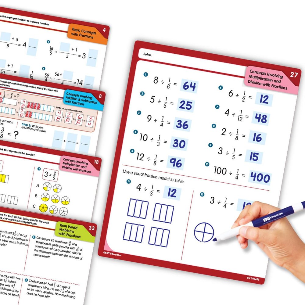EAI Education Math Dry-Erase Task Cards: Fractions - Grade 5
