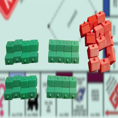 44 Pcs Replacement Hotels & Houses Compatible with Popular Board Game (12 Red Hotels + 32 Green Houses)