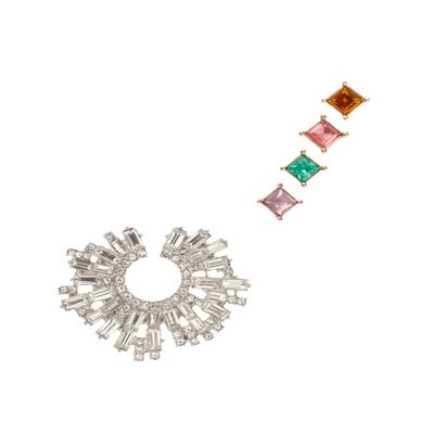 8 Other Reasons Wicked Glisten Set 5pc Earring Set Crystalline Statement Stud with 4 Multi-Colored Crawler Earrings, 14K Gold Plated Dainty Statement Jewelry