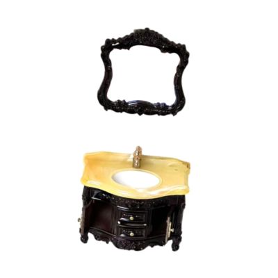 2X 1/12 Scale Dollhouse Bathroom Sink Cabinet Set with Mirror Miniature Furniture Black