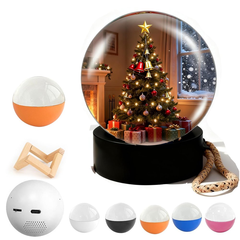 Memory Orb Christmas Ornament,2.7" 3D Crystal Ball Video Player,Memory Sphere Ball,Custom Video Sphere Uploadable Videos & Photos,Diy Gift for Couples Friends Anniversary,Birthday,Orange,Basic