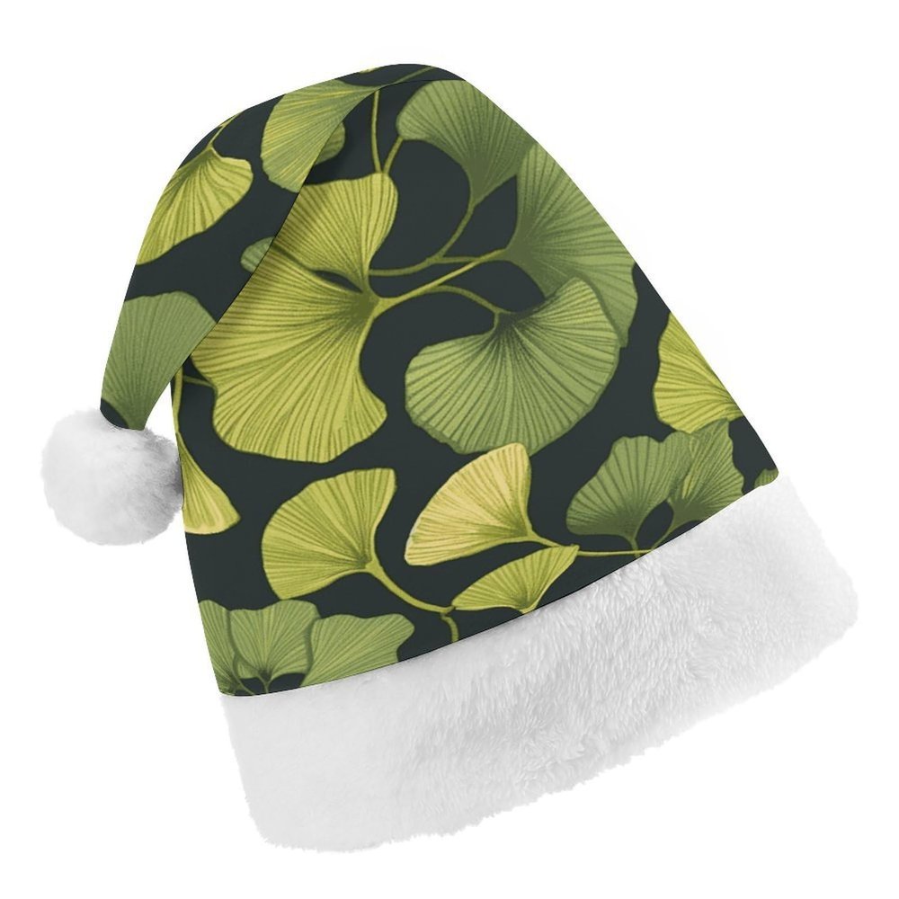 QWNMD Ginkgo BilobaSanta Hat Soft Christmas Party Hat with Printed Design Santa Hat, Suitable for All Ages