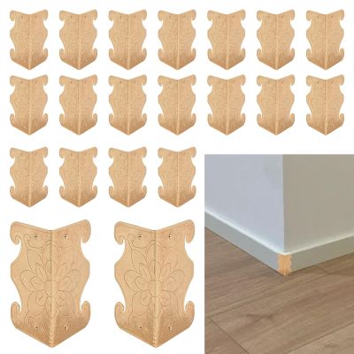 10 PCS Baseboard Corner Protectors with Acrylic Double-Sided Tape, Vintage Metal Skirting Board Decorative Edge Guards for Tables, Cabinets, Wooden Boxes, Bookshelves & Corner Protection (Gold)