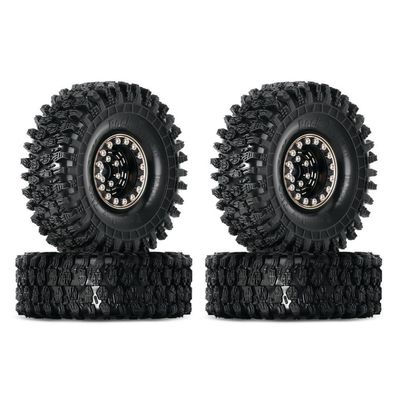 1.0 Beadlock Brass Wheel Rims Tires Set 64 * 24mm 1 18 1 24 Scale Compatible with Automotive Motorcycle Parts SCX24 FMS