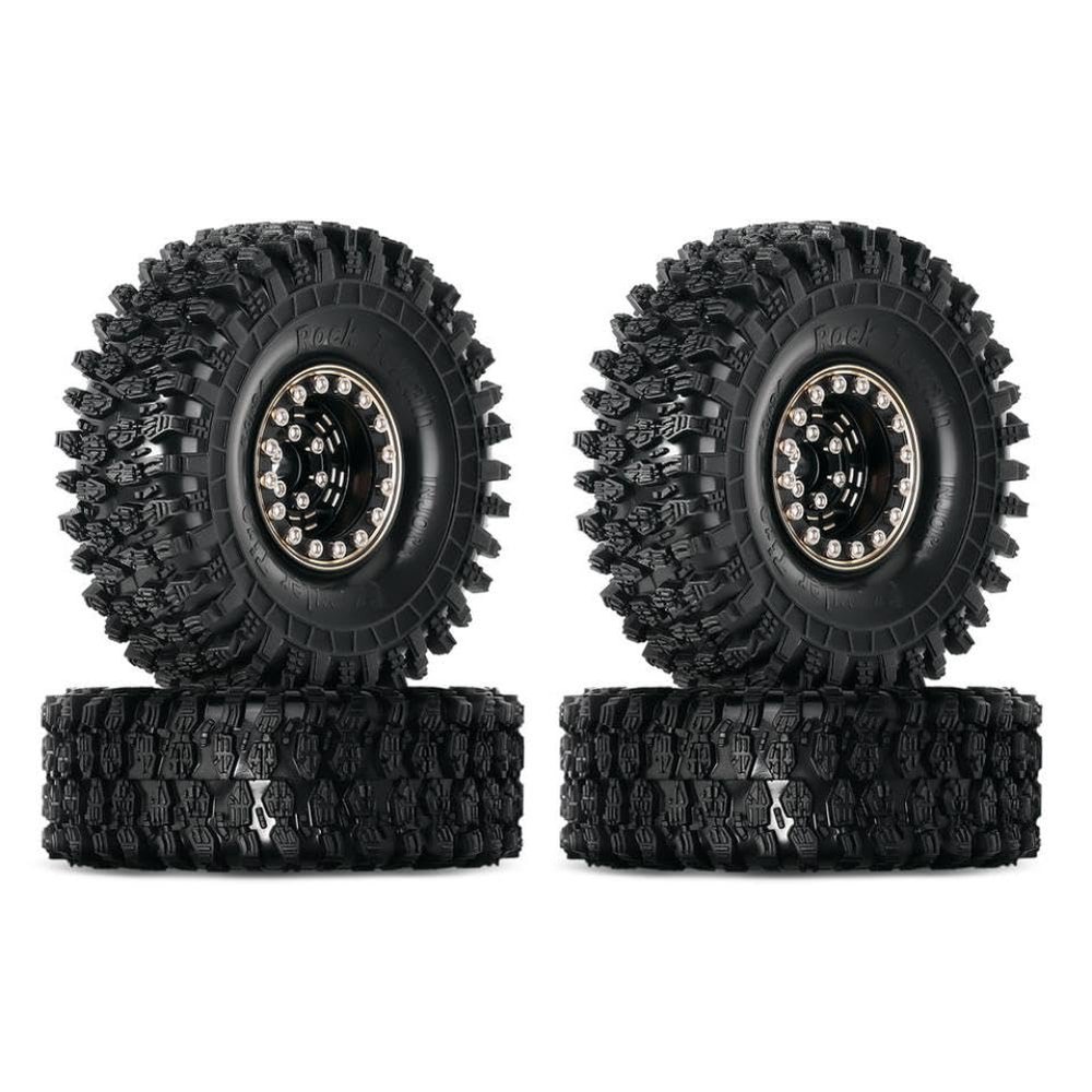 1.0 Beadlock Brass Wheel Rims Tires Set 64 * 24mm 1 18 1 24 Scale Compatible with Automotive Motorcycle Parts SCX24 FMS