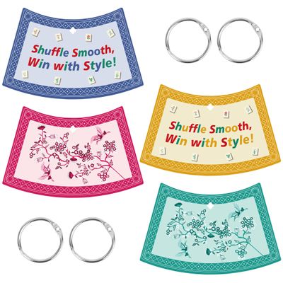 Catcan Mahjong Tile Shufflers, 4 Pack Scalloped Edge Mixers for Effortless Shuffling, Protect Nails & Tiles, Includes 4 Keychains, Funny Sayings Gifts for Mahjong Lovers & Beginners