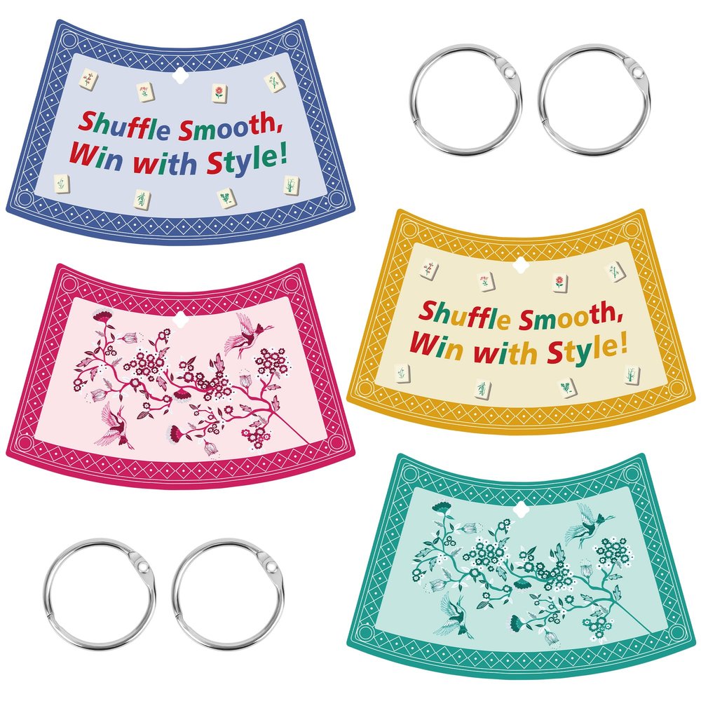 Catcan Mahjong Tile Shufflers, 4 Pack Scalloped Edge Mixers for Effortless Shuffling, Protect Nails & Tiles, Includes 4 Keychains, Funny Sayings Gifts for Mahjong Lovers & Beginners