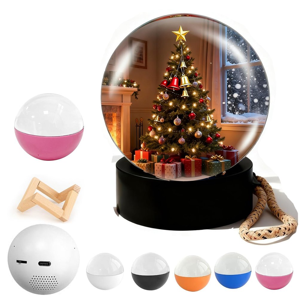 SDRYWXO Memory Orb Christmas Ornament,2.7" 3D Crystal Ball Video Player,Memory Sphere Ball,Custom Video Sphere Uploadable Videos & Photos,DIY Gift for Couples Friends Anniversary,Birthday,Pink,WiFi