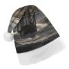 QWNMD Sailing Ship in StormSanta Hat Soft Christmas Party Hat with Printed Design Santa Hat, Suitable for All Ages view 1