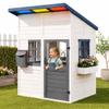 EROMMY Outdoor Wooden Playhouse for Kids, Backyard Playhouse with Colorful Acrylic Roof, Windows, Flower Box, Bench & Kitchen Playset, Solid Fir Wood Play House for Toddlers Ages 3+, 48 x 52 x 64 in view 1