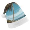QWNMD Beach Coconut TreeSanta Hat Soft Christmas Party Hat with Printed Design Santa Hat, Suitable for All Ages view 1