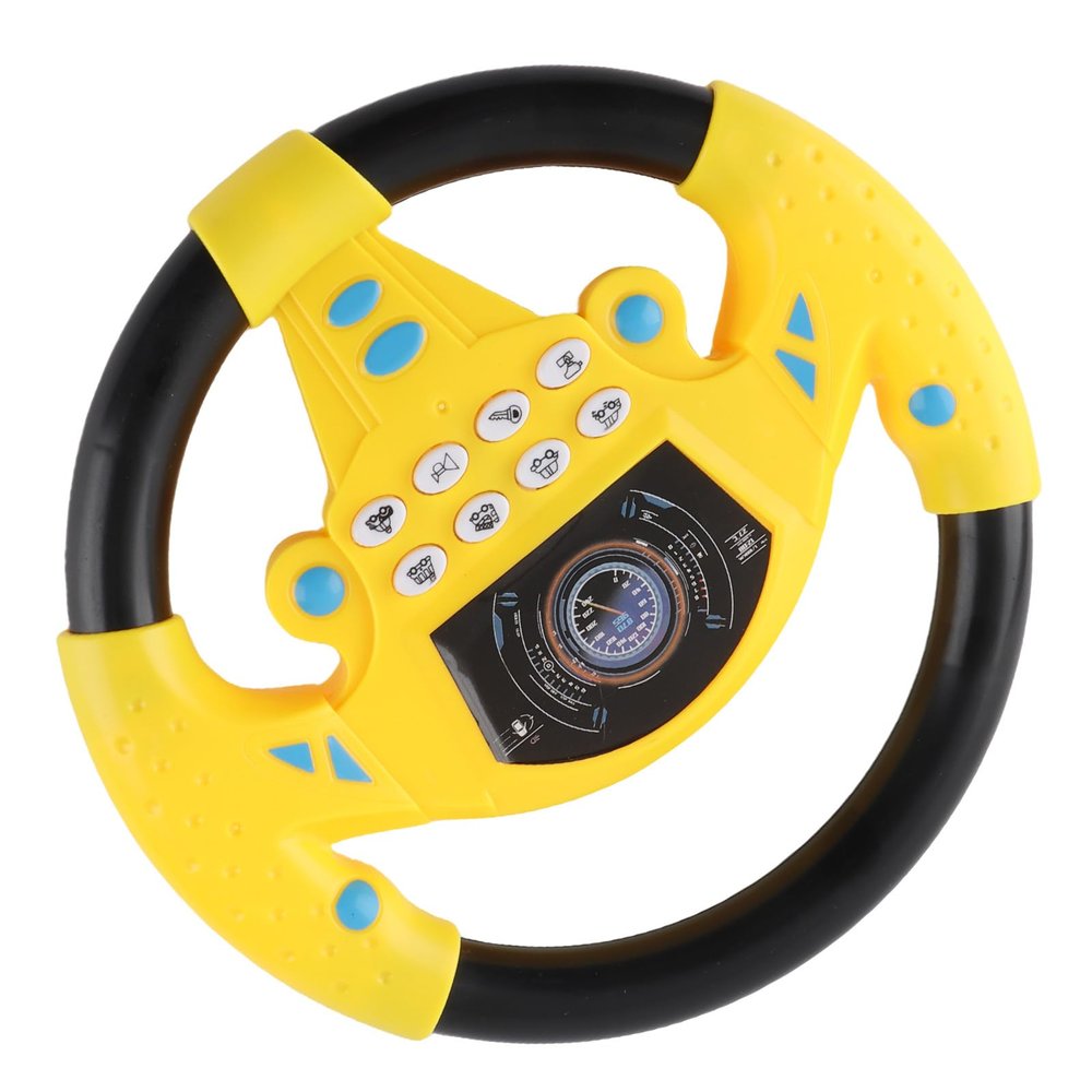 Baby Educational Copilot Steering Wheel Toy Interactive Music Sound Car Steering Wheel Tool with Dynamic Rhythm Suction Cup for Toddlers Kids 4 6 Years Old Plastic 21cm (Yellow)