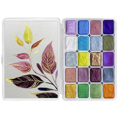 Metallic Watercolor Paint Set with 20 Pearl Colors, Professional Artist Grade Palette, Shimmering Pigments for Art and Painting