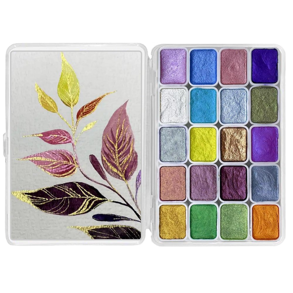 Metallic Watercolor Paint Set with 20 Pearl Colors, Professional Artist Grade Palette, Shimmering Pigments for Art and Painting