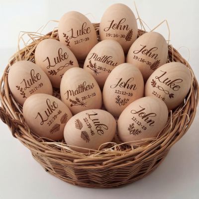 Bucherry 12 Pcs Easter Wooden Eggs Christian Eggs for Basket Stuffers Gifts Decor Religious Easter Decorations for Home Table Tiered Tray (Bible Verses)