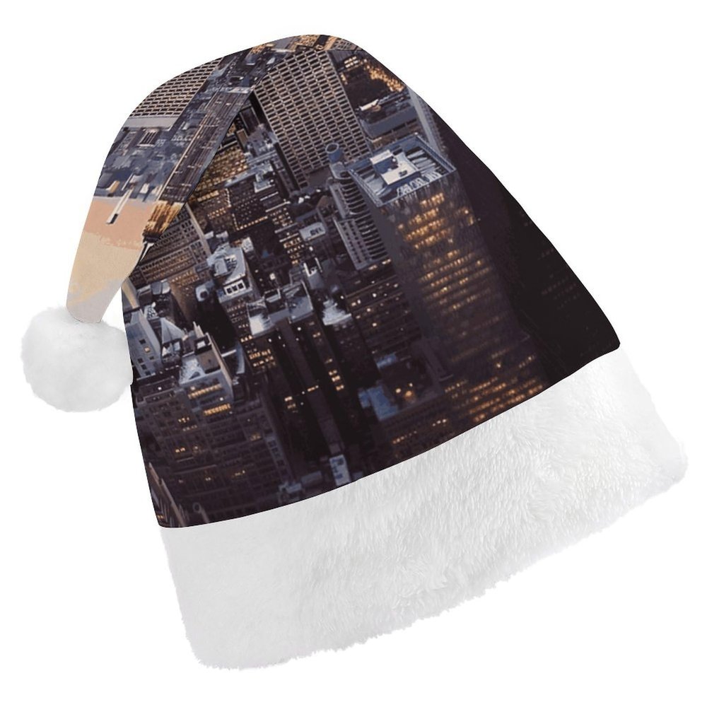 QWNMD New York CitySanta Hat Soft Christmas Party Hat with Printed Design Santa Hat, Suitable for All Ages