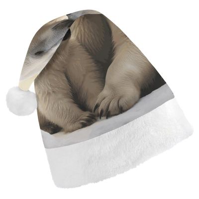 QWNMD Polar Bear LoveSanta Hat Soft Christmas Party Hat with Printed Design Santa Hat, Suitable for All Ages