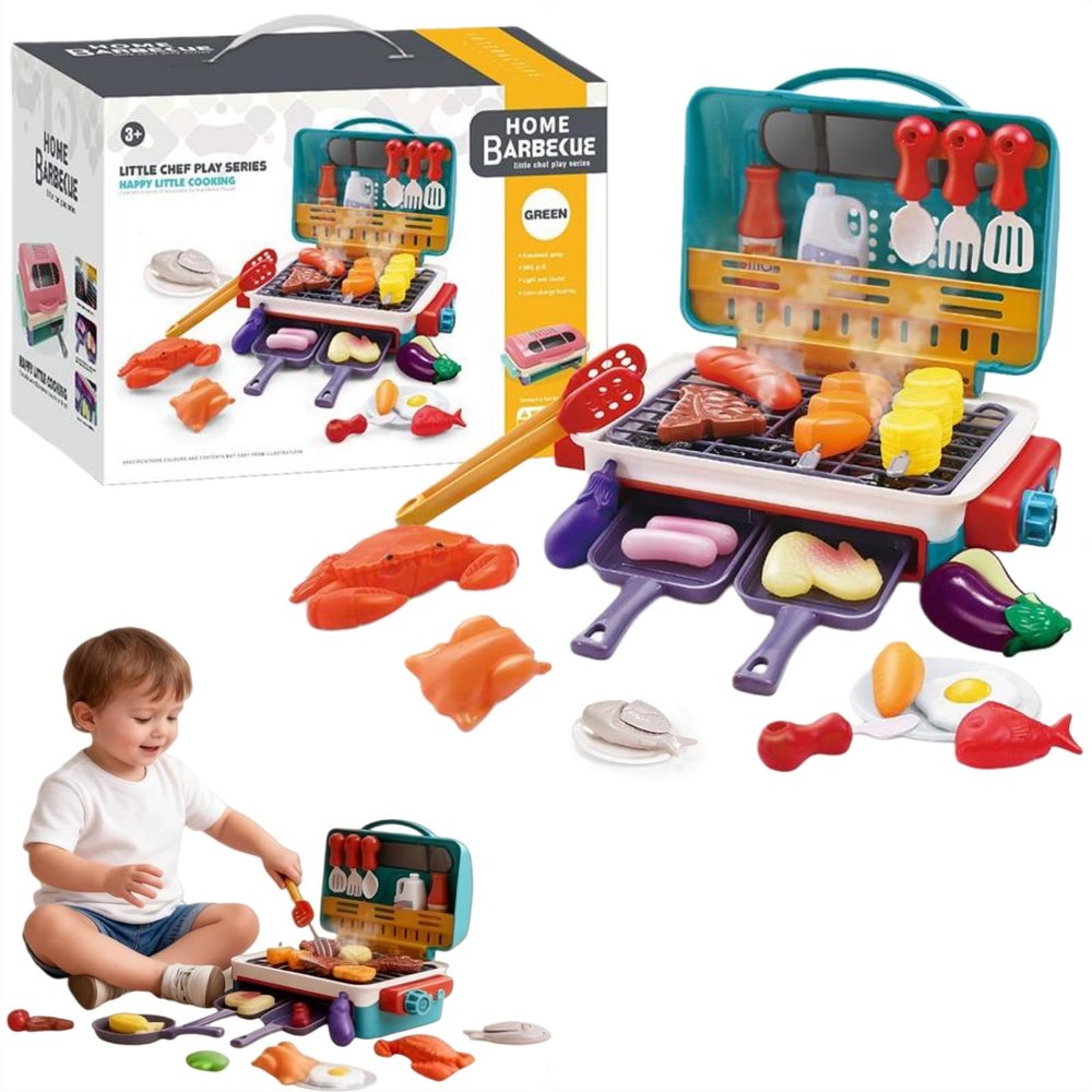 MagicMeals - Kids Sensory Kitchen,Magic Meals Kids Grill with Smoke Sound Light,Sizzling Grills,Frying Pans,Color-Changing Foods,Kid BBQ Grill,BBQ Grills Kit Birthday