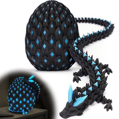 Helixsun 3D Printed Articulated Crystal-Dragon 9.8-Inch and Dragon-Egg, Glow in The Dark, Creative