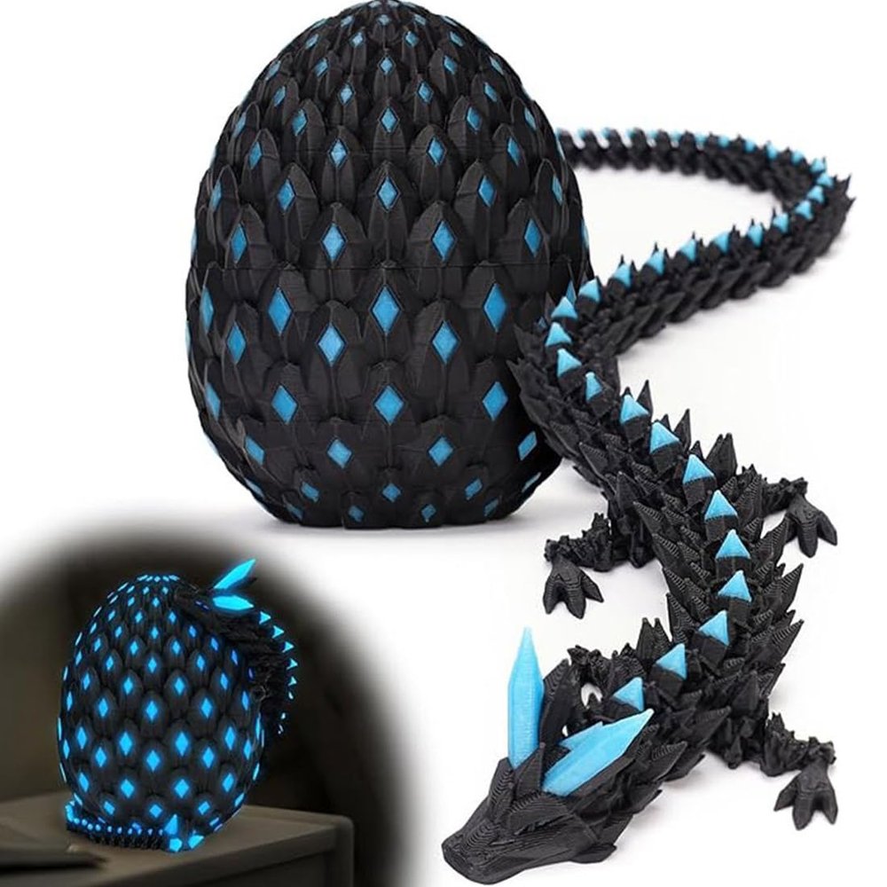 Helixsun 3D Printed Articulated Crystal-Dragon 9.8-Inch and Dragon-Egg, Glow in The Dark, Creative
