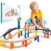 60Pcs Wooden Train Track Set, 203-inch Track Length, Train Bridge Toy Set for Toddlers, Scenario Building Blocks Toddler Toys with Airplane and Magnetic Crane, Birthday Gift Ideas for Boys and Girls view 1