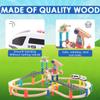60Pcs Wooden Train Track Set, 203-inch Track Length, Train Bridge Toy Set for Toddlers, Scenario Building Blocks Toddler Toys with Airplane and Magnetic Crane, Birthday Gift Ideas for Boys and Girls view 3