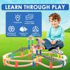 60Pcs Wooden Train Track Set, 203-inch Track Length, Train Bridge Toy Set for Toddlers, Scenario Building Blocks Toddler Toys with Airplane and Magnetic Crane, Birthday Gift Ideas for Boys and Girls view 4
