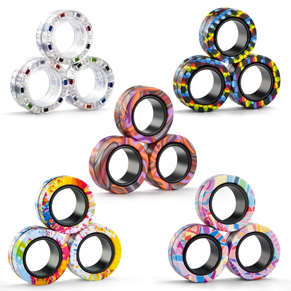 15Pcs Magnetic Adults Fidget Toys Rings,Stocking Stuffers for Kids 8-12
