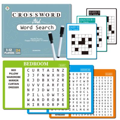 EDUMAETRIX 2-in-1 Mindful Puzzles Set with 24 Crossword and 8 Word Search, 1-12 Players, Memory Activities for Seniors with Alzheimer's and Dementia