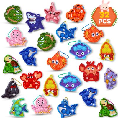 32 Packs Easter Sea Animal Pop Fidget Toys,Mini Keychain Bulk Sensory Toys for Kids Easter Basket Stuffers,Party Favors Carnival Birthday Gifts for Toddlers,Goodie Bags Stuffers ,Classroom Prizes