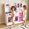 INFANS Kids Kitchen Play Set, Wooden Pretend Play Kitchen with Realistic Lights Sounds Coffee Maker Dishwasher Microwave Oven Foldable Fabric Drawers, Toddler Cooking Toys for Boys Girls view 2