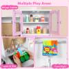 INFANS Kids Kitchen Play Set, Wooden Pretend Play Kitchen with Realistic Lights Sounds Coffee Maker Dishwasher Microwave Oven Foldable Fabric Drawers, Toddler Cooking Toys for Boys Girls view 3