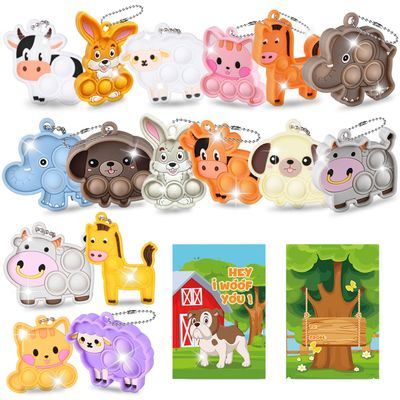 32 Packs Valentine's Day Gifts for Kids Sensory Pop Fidgets Toys Mini Farm Animal Keychains Bulk Party Favors for Toddlers Girls Boys School Classroom Prizes Exchange Birthday Goodie Bag Stuffers