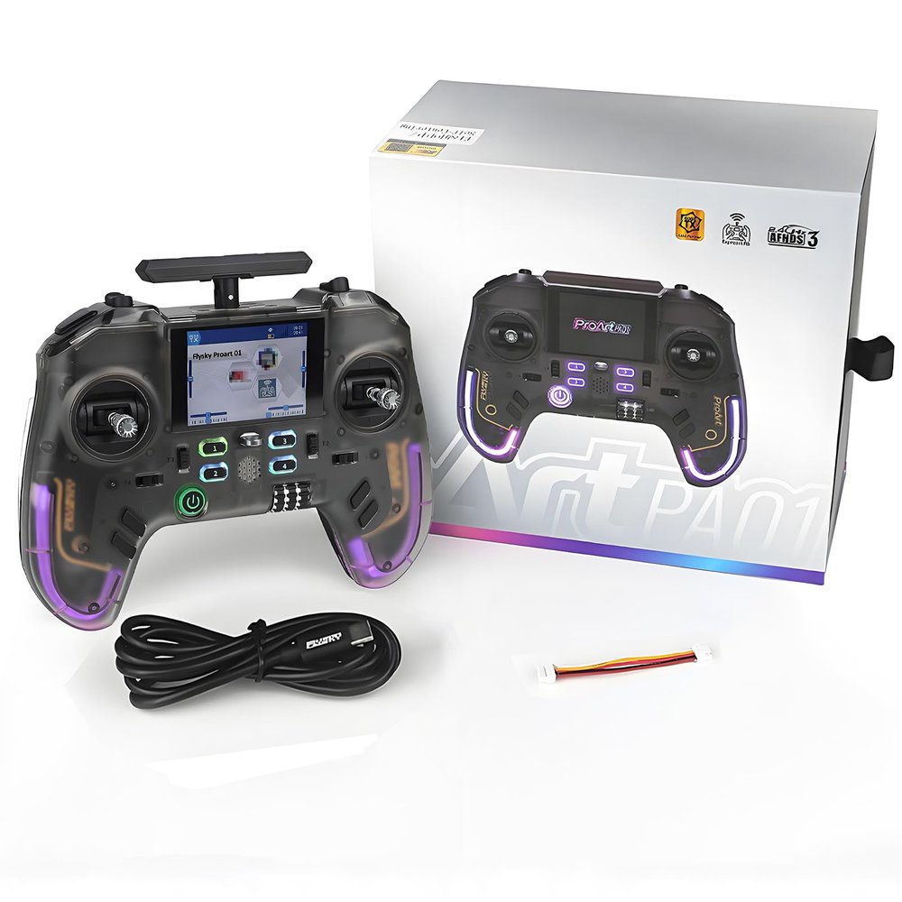 Flysky Transmitter, PA01 RC Transmitter with 2.4" IPS Display - Hall Gimbal - AFHDS3/ELRS - Gyro/Voice Alert - Type-C Simulator