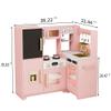 Vavkorkula Kids Kitchen Playset with Lights & Sounds, Wooden Corner Play Kitchen with Sink,Oven, Ice Maker & Pretend Play Accessories, Educational Toy Kitchen Set for Toddlers, Pink view 2