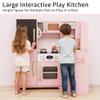 Vavkorkula Kids Kitchen Playset with Lights & Sounds, Wooden Corner Play Kitchen with Sink,Oven, Ice Maker & Pretend Play Accessories, Educational Toy Kitchen Set for Toddlers, Pink view 3