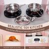 Vavkorkula Kids Kitchen Playset with Lights & Sounds, Wooden Corner Play Kitchen with Sink,Oven, Ice Maker & Pretend Play Accessories, Educational Toy Kitchen Set for Toddlers, Pink view 4