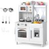 INFANS Kids Kitchen, Wooden Pretend Playset with Adjustable Heights Realistic Sounds Ice Maker Microwave Oven, Toddler Cooking Toy Gift for Boys Girls Aged 3+ view 1