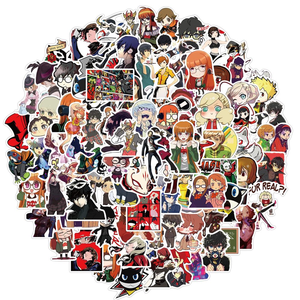 100pcs Persona Stickers for Kids, Cool Cartoon Game Waterproof Vinyl Decal for Teen Adult Laptop, Travel Case, Phone, Bike, Water Bottle, Guitar, Computer, Skateboard, Notebook, Helmet