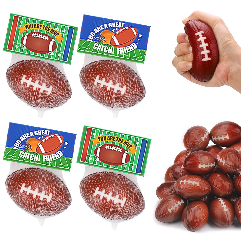 24 Pack Footballs Stress Balls Sport Valentines Gifts Bulk Foam Football Party Favors Valentines Day Cards for Kids Footballs Decorations Goodie Bag Stuffers Classroom Prizes Football Big Party 2026