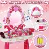 Toddler Vanity Set with Mirror, Lights & Music  Pink Princess Makeup Table with Stool, Pretend Play Beauty Salon Toy with Hair Dryer & Accessories for Little Girls Ages 35 Dress Up Gift (Pink) view 3