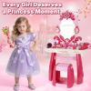 Toddler Vanity Set with Mirror, Lights & Music  Pink Princess Makeup Table with Stool, Pretend Play Beauty Salon Toy with Hair Dryer & Accessories for Little Girls Ages 35 Dress Up Gift (Pink) view 4