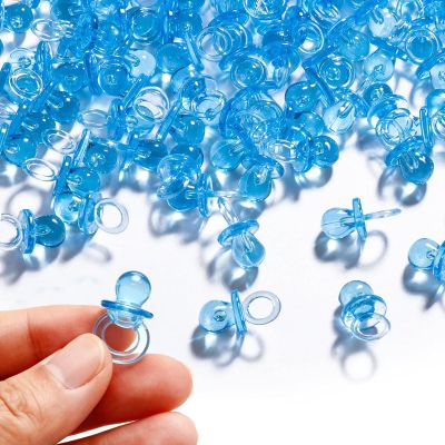 50 Pcs Mini Acrylic Pacifiers for Baby Shower Games, 0.83 Inch Bulk Cute Decorative Charms, Gender Reveal Table Decorations DIY, Baby Shower Party Favors (Blue)