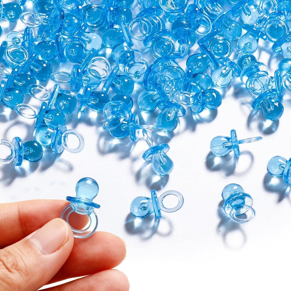50 Pcs Mini Acrylic Pacifiers for Baby Shower Games, 0.83 Inch Bulk Cute Decorative Charms, Gender Reveal Table Decorations DIY, Baby Shower Party Favors (Blue)
