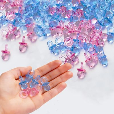 100 Pcs Mini Acrylic Pacifiers for Baby Shower Games, 0.83 Inch Bulk Cute Decorative Charms, Gender Reveal Table Decorations DIY, Baby Shower Party Favors (50 Blue + 50 Pink)