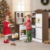 GLACER Corner Wooden Play Kitchen Set with Lights & Sound, Kids Pretend Toy Kitchen with Pull-Out Cart, Microwave, Oven, Ice Maker & Accessories, Cooking Toy Set for Toddler Ages 3+ (Brown) view 2