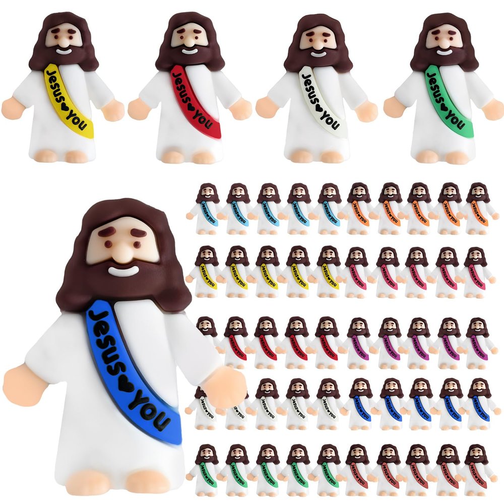 Babelshar 50 Pcs Little Jesus Figures, Action Figures Mini Jesus Love You Figurines in Bulk, Pocket Miniature Decorations to Hide and Seek Religious Christian Party Gift for Easter Egg Sunday School