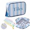 BUZCOZY Empty Mahjong Tiles Bag with 4 Pcs Acrylic Mahjong Line Finder Cards Thickened American Mahjong Rack Bags for Game Party Travel Gatherings Accessories 9.4 x 6.1 x 3.1 in Blue view 1