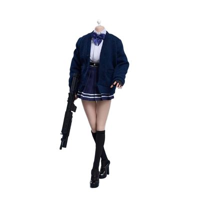 Fremego 1/6 Scale Female Clothes,Student Uniform Knitted Coat Shirt Pleated Skirt Socks Shoes Outfit Clothing for 12inch PH TBL JO Female Action Figure Body (Black)